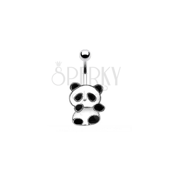 Oceľový piercing do pupku - panda s bielou a čiernou glazúrou