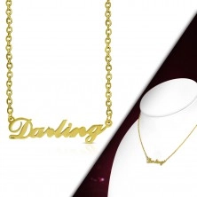 Náhrdelník zlatej farby, oceľ 316L, retiazka a prívesok - nápis Darling