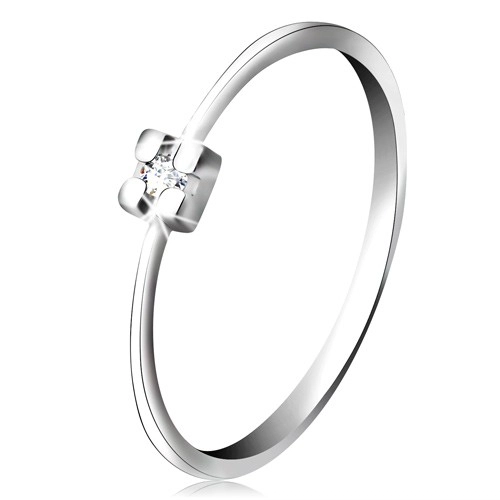 Prsteň v bielom 14K zlate - diamant čírej farby v hranatom kotlíku - Veľkosť: 64 mm