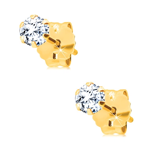 E-shop Šperky Eshop - Puzetové náušnice v žltom 14K zlate - okrúhly zirkón čírej farby, 3 mm S1GG208.24