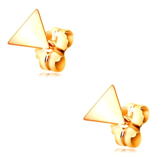 E-shop Šperky Eshop - Náušnice v žltom zlate 585 - lesklý plochý trojuholník, puzetové zapínanie S1GG208.32