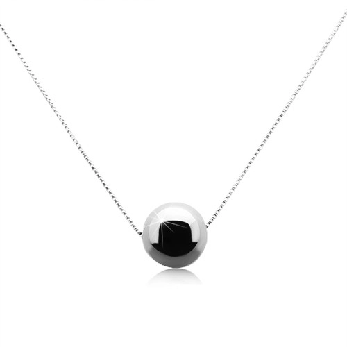 Strieborný 925 náhrdelník s lesklou sivočiernou guličkou z hematitu