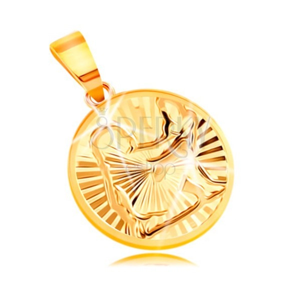 Prívesok v žltom 14K zlate - kruh s ligotavými lúčovitými zárezmi - PANNA
