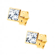 Zlaté puzetové náušnice 585 - štvorcový číry zirkón v objímke, 4 mm