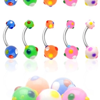 Piercing do pupku viacfarebné bodky - Farba piercing: Ružová