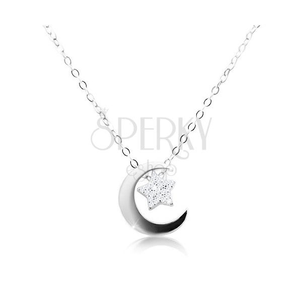 Strieborný náhrdelník 925, retiazka a prívesok, cíp mesiaca a hviezda