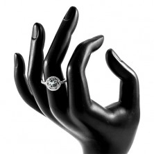 Strieborný 925 prsteň - svetlomodrý zirkón, ornamenty, zirkónová obruč a ramená