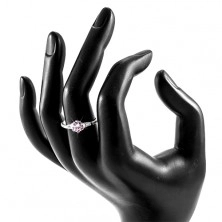 Zásnubný prsteň, striebro 925, okrúhly ružový zirkón, trblietavé ramená
