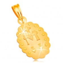 Prívesok zo žltého 18K zlata - oválny medailón Panny Márie, obojstranný
