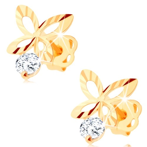 E-shop Šperky Eshop - Briliantové zlaté náušnice 585 - ligotavý obrys motýľa, číry diamant BT503.54