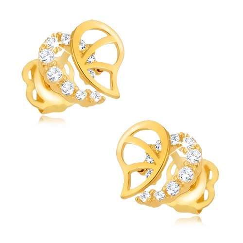 E-shop Šperky Eshop - Briliantové náušnice, 14K zlato - nepravidelná kontúra srdca s diamantmi a výrezmi BT503.47