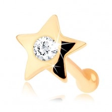 Rovný piercing do nosa zo žltého 14K zlata - malá lesklá hviezdička s diamantom