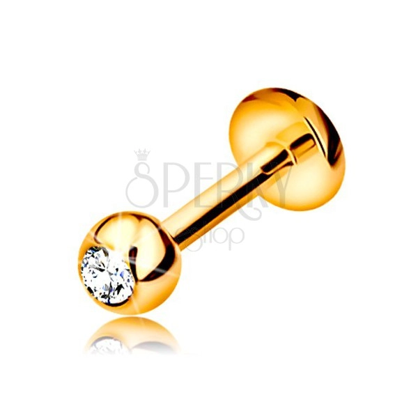 Briliantový piercing do pery a brady, 14K zlato - gulička s diamantom, 6 mm