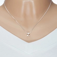 Strieborný náhrdelník 925, lesklá retiazka, veľké tlačené písmeno Z