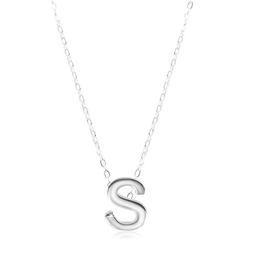  Strieborný 925 náhrdelník, lesklá retiazka, veľké tlačené písmenko S