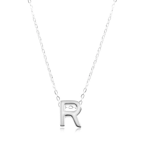 Strieborný náhrdelník 925, lesklá retiazka, veľké tlačené písmeno R