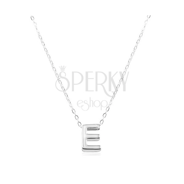 Nastaviteľný náhrdelník, striebro 925, veľké tlačené písmeno E