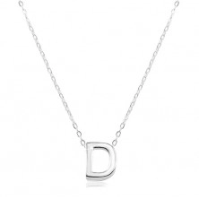 Strieborný náhrdelník 925, lesklá retiazka, veľké tlačené písmeno D
