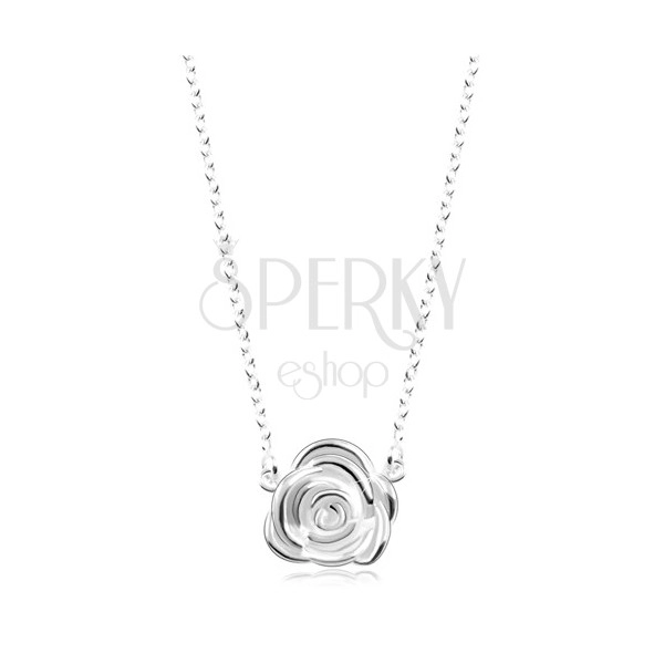 Strieborný náhrdelník 925, ligotavá retiazka, rozkvitnutá ruža