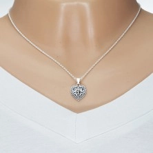 Strieborný náhrdelník 925, srdce s patinou a ornamentmi