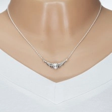 Strieborný náhrdelník 925, biela polgulička, keltské uzly po stranách