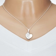 Strieborný náhrdelník 925, lesklé srdce s anjelským krídlom, točená retiazka