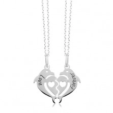 Náhrdelníky zo striebra 925 - rozpolené srdce z dvoch delfínov, Love Forever