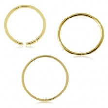 Zlatý 375 piercing - lesklý tenký krúžok, hladký povrch, žlté zlato