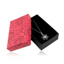Darčeková krabička na set alebo náhrdelník, červeno-čierna kombinácia, ruže