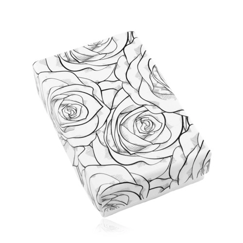 E-shop Šperky Eshop - Čierno-biela krabička na set alebo náhrdelník, potlač rozkvitnutých ruží Y17.01