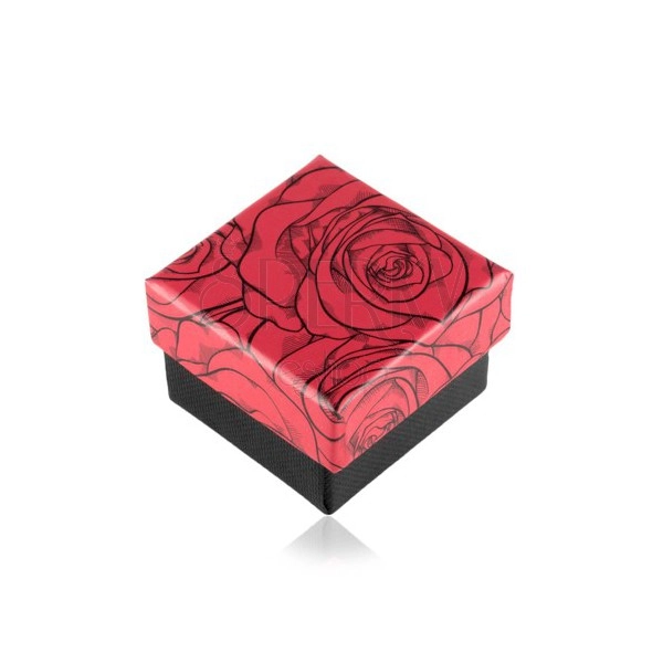 Darčeková krabička na prsteň alebo náušnice, vzor ruží, čierno-červená kombinácia