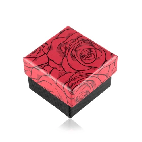 E-shop Šperky Eshop - Darčeková krabička na prsteň alebo náušnice, vzor ruží, čierno-červená kombinácia Y15.07