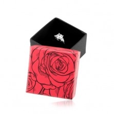 Darčeková krabička na prsteň alebo náušnice, vzor ruží, čierno-červená kombinácia