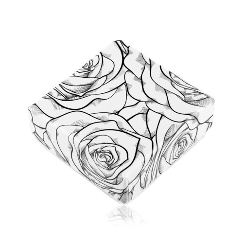 E-shop Šperky Eshop - Krabička na náušnice alebo dva prstene, čierny vzor ruží na bielom podklade Y11.14