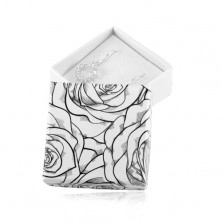 Krabička na náušnice alebo dva prstene, čierny vzor ruží na bielom podklade
