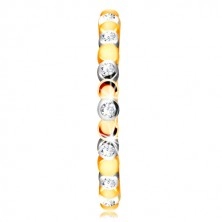 Prsteň v žltom a bielom zlate 585 - dvojfarebné kolieska a číre zirkóny