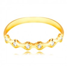 Prsteň zo žltého 14K zlata - lesklé zrnká so vsadenými zirkónmi čírej farby