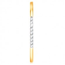 Zlatý 14K prsteň - tenké lesklé ramená, ligotavá číra zirkónová línia