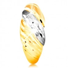 Zlatý prsteň 585 - vypuklé pásy žltého a bieleho zlata, ligotavé ryhy