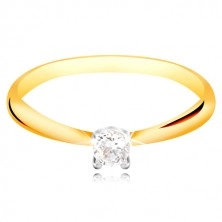 Zlatý 14K prsteň - tenké ramená, číry zirkón v kotlíku z bieleho zlata