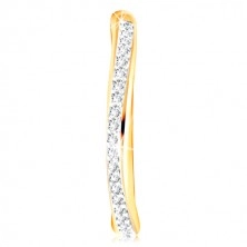 Zlatý 14K prsteň - ligotavý zvlnený pás z čírych zirkónov a bieleho zlata