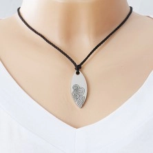 Čierny šnúrkový náhrdelník s oceľovými príveskom - veľké lesklé zrnko