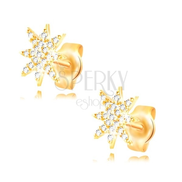 Náušnice zo žltého 14K zlata - ligotavá hviezdička zdobená čírymi zirkónmi