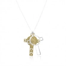 Strieborný 925 náhrdelník, vyrezávaný kríž zlatej a striebornej farby