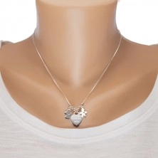 Strieborný náhrdelník 925, srdce s nápisom Love you MOM, chlapček a dievčatko