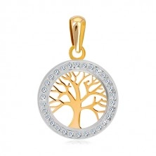 Zlatý prívesok 585 - lesklý strom života v zirkónovej kontúre kruhu