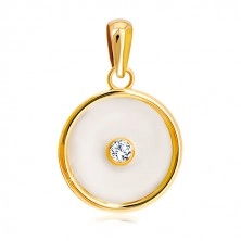 Prívesok v žltom 14K zlate - kruh s výplňou z perlete a čírym zirkónom v strede
