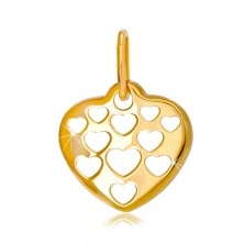 Zlatý prívesok 585 - lesklé srdce zdobené vyrezávanými srdiečkami