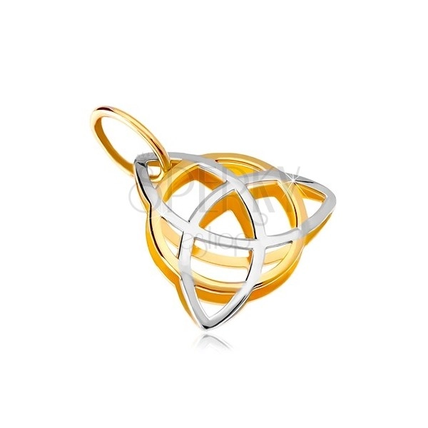 Dvojfarebný prívesok v 14K zlate - trojcípy keltský uzol s kruhom