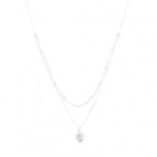 Strieborný 925 náhrdelník, dvojitá retiazka, okrúhly zirkón a drobné guľôčky
